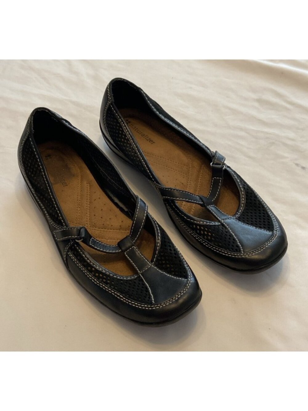 Naturalizer Shoes Sz 8.5 Women's Mary Jane Flats Black mesh leather